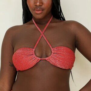 dippin' daisy's Amalfi String Tie Bandeau Bikini Top in Flame, Size 2X